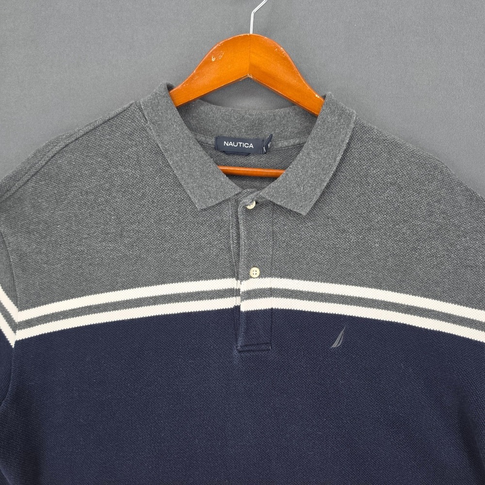Nautica Mens XXL Polo Shirt Short Sleeve Colorblock Navy Blue Red Grey Cotton